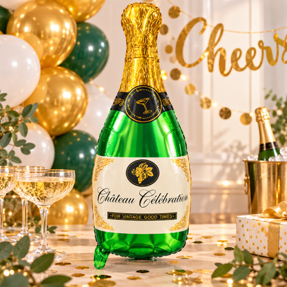 Folieballon_champagnefles_groen_goud