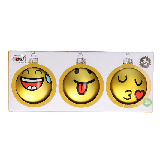 Kerstballen Emoji - set van 3 (kiss, laugh, funny)