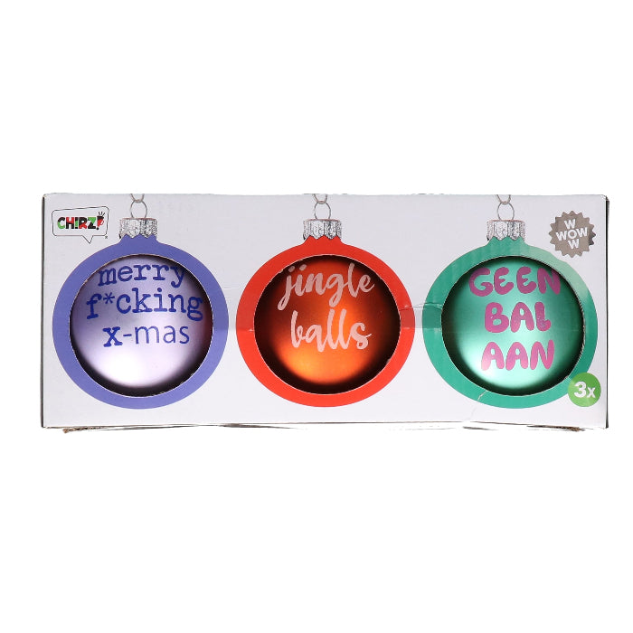 Kerstballen tekst lila rood groen set van 3