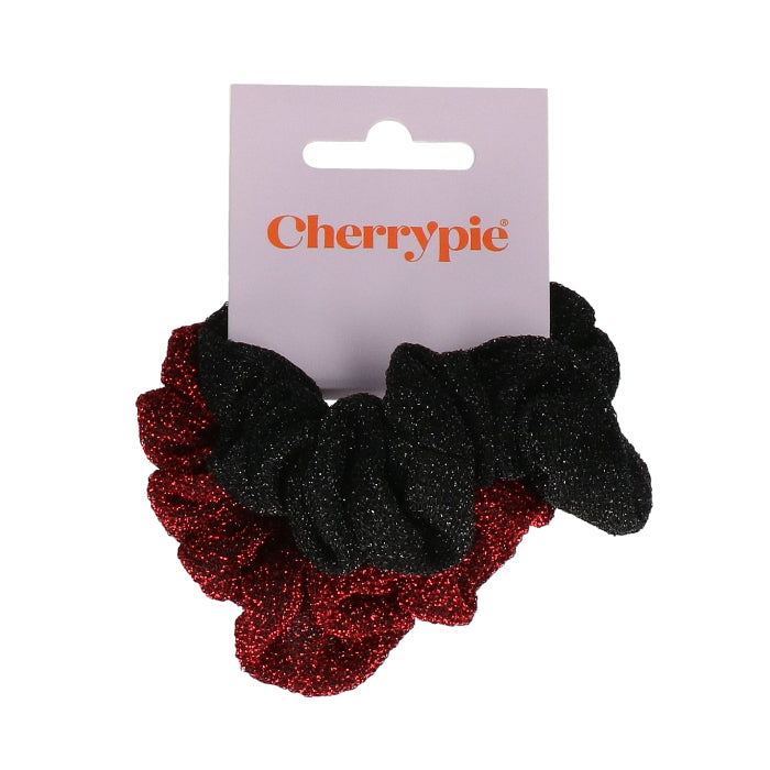 scrunchie-shiny-zwart-burgundy-2-stuks