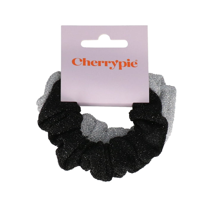 scrunchie-shiny-zwart-lichtgrijs-2-stuks