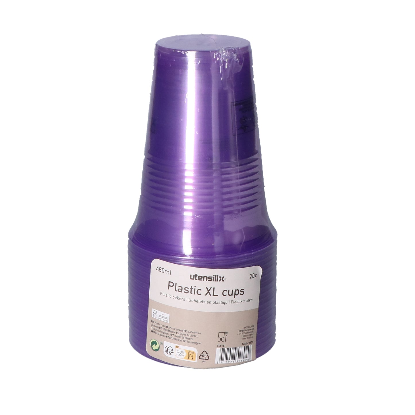 Plastic beker XL paars 480ml 20 stuks