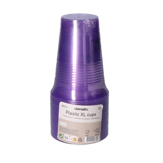 Plastic beker XL paars 480ml 20 stuks