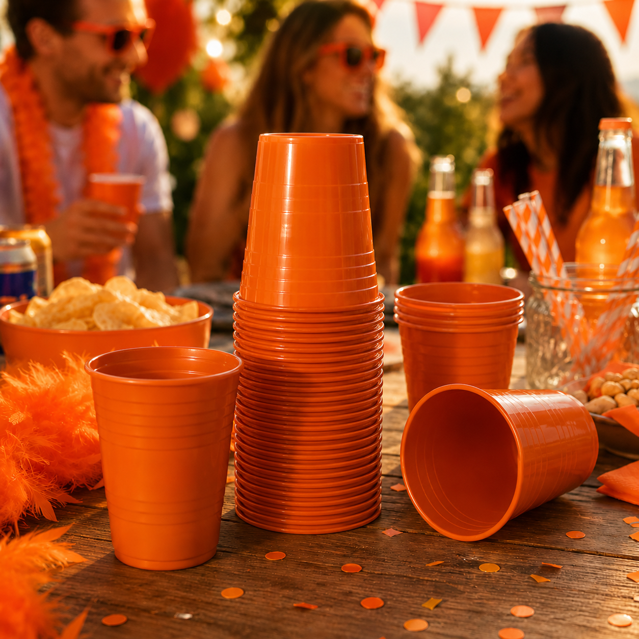 plastic-beker-oranje-200ml-50-stuks