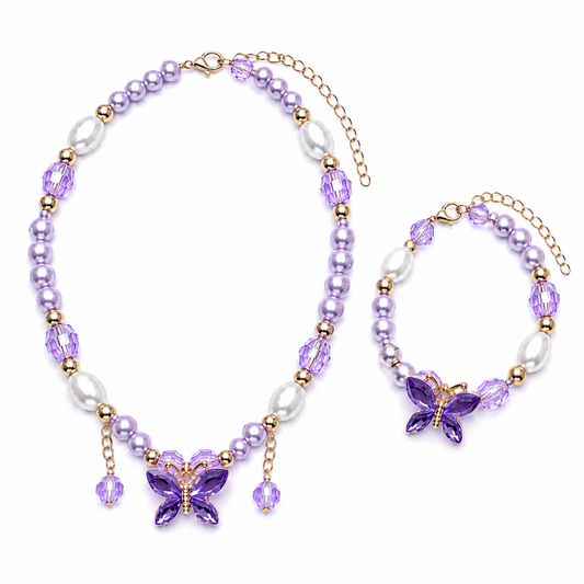 ketting-armband-set-vlinder-paars-wit-693