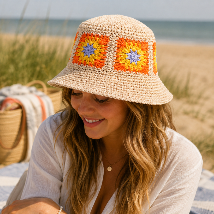 Buckethoed Crochet met bloemen