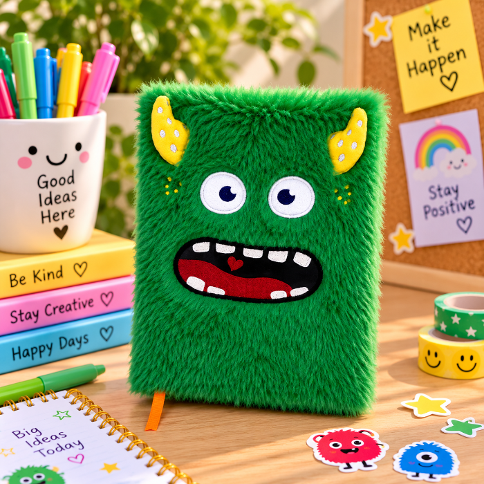Monster Pluizig Notitieboek A5 Groen