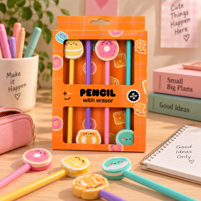 Kawaii Potlood & Gum Set