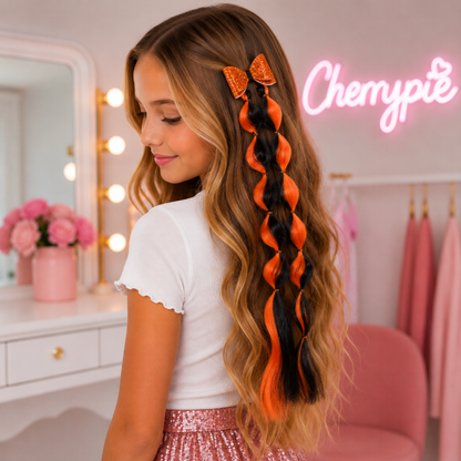haarextensie-zwart-oranje-met-losse-strik