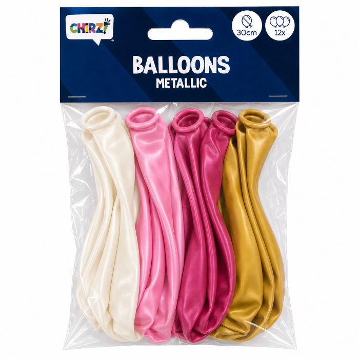 Ballonnen Metallic - Mix Roze - 30cm - 
12 stuks