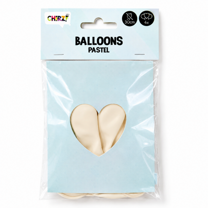 Ballonnen Pastel Hart - Wit - 30cm - 4 stuks