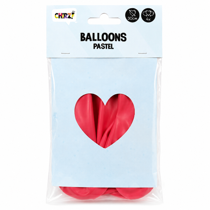 Ballonnen Pastel Hart - Rood - 30cm - 4 stuks