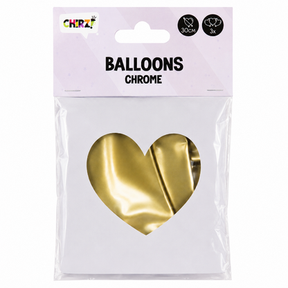 Ballonnen Metallic Hart - Goud - 30cm - 3 stuks