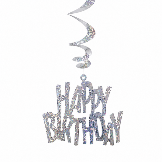 Decoratie happy birthday zilver