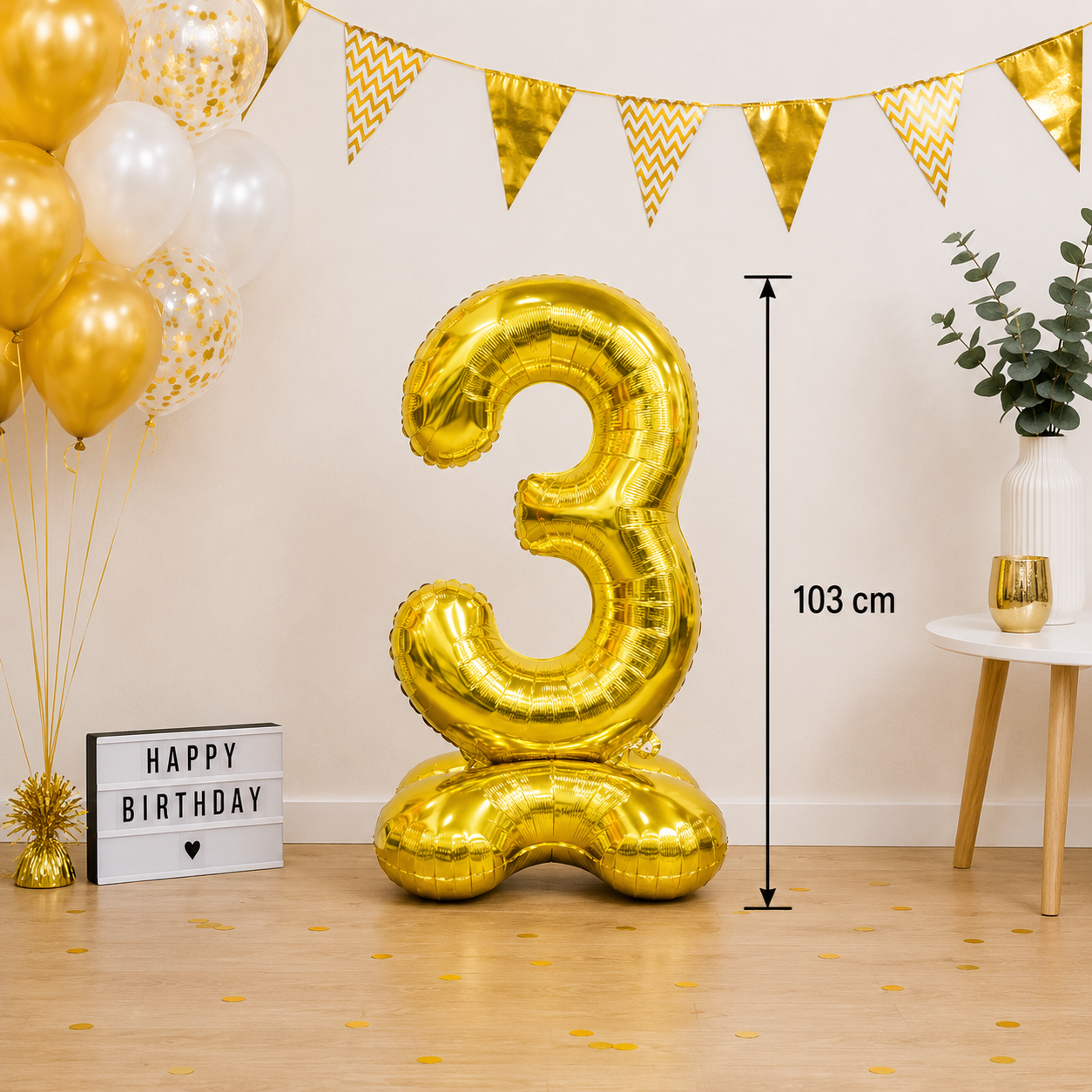 Folieballon staand - XXL - Goud - nummer 3 (103 cm)