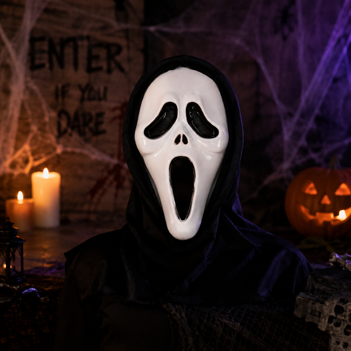 Masker scary ghost zwart/wit gezichtsbedekkend