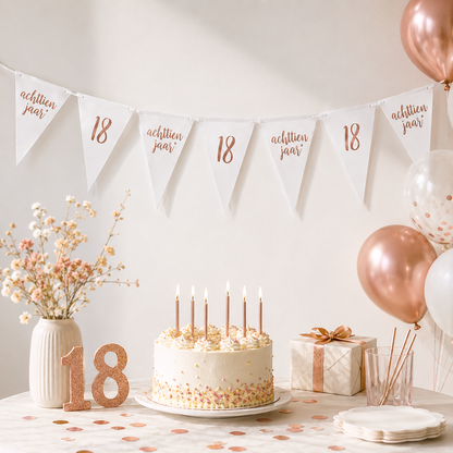 Vlaggenlijn 18 jaar wit/roségoud - 4m