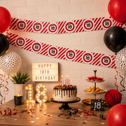 Afzetlint 18 jaar rood/wit 10m