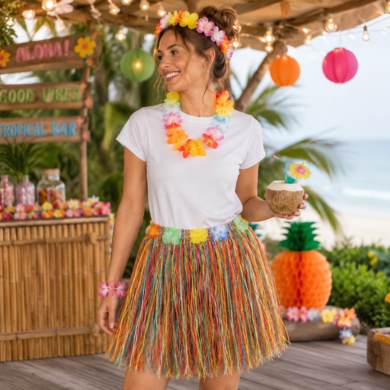 Rokje Hawaii kort meerkleurig one size