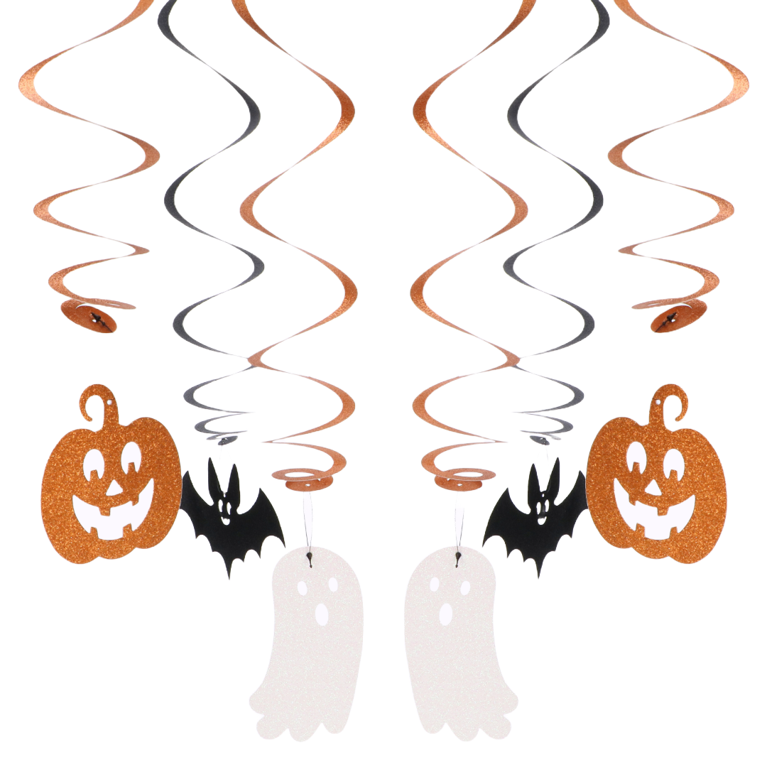 Swirls - hangdecoratie - Halloween - oranje/wit/zwart - 6 stuks