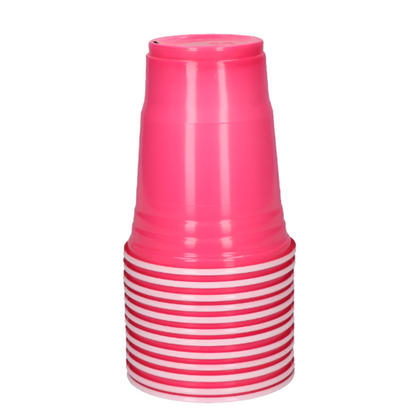 Bekers Beer Pong plastic roze – 12 stuks (455 ml)