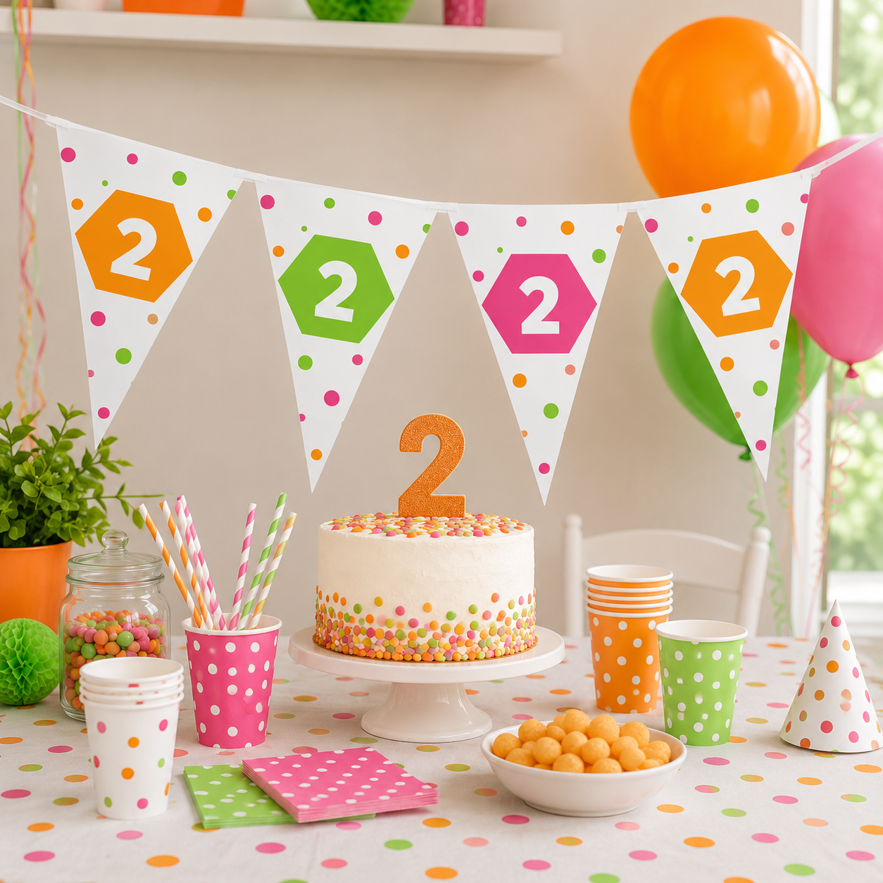 Vlaggenlijn neon 2 jaar - 4m (15 vlaggen)