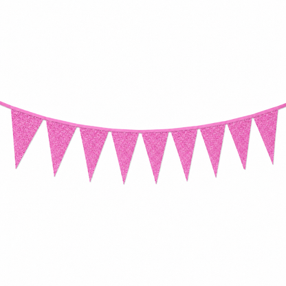 Vlaggenlijn glitter fel roze groot - 6m (10 vlaggen)