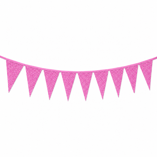 Vlaggenlijn glitter fel roze groot - 6m (10 vlaggen)