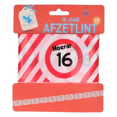 Afzetlint - 16 jaar - rood/wit - 10m