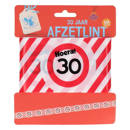 Afzetlint 30 jaar rood/wit 10m