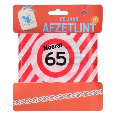 Afzetlint - 65 jaar - rood/wit - 10m