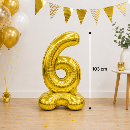 Folieballon staand - XXL - Goud - nummer 6 (103 cm)