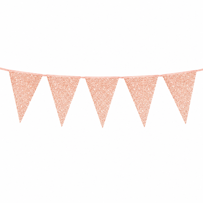 Vlaggenlijn glitter roségoud groot - 6m (10 vlaggen)