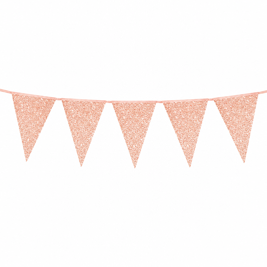 Vlaggenlijn glitter roségoud groot - 6m (10 vlaggen)
