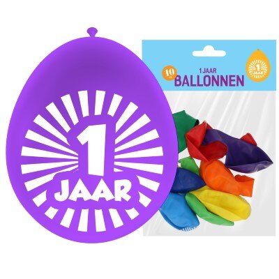 Ballonnen - 1 jaar - meerkleurig - 10 stuks