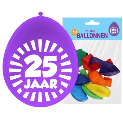 Ballonnen - 25 jaar - meerkleurig - 10 stuks