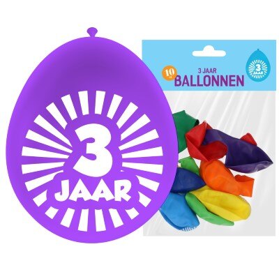 Ballonnen - 3 jaar - meerkleurig - 10 stuks