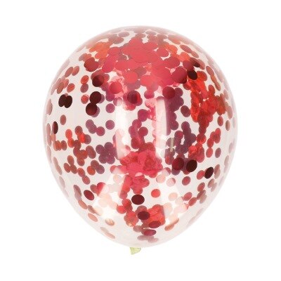 Ballonnen - confetti - transparant/rood - 5 stuks