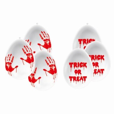 Ballonnen - Halloween - Trick or treat - bloederig - wit/rood - 6 stuks
