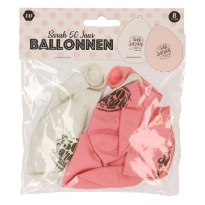 Ballonnen - Sarah - 50 jaar - spreuken - wit/roze - 8 stuks