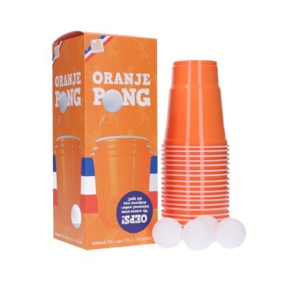 Beer pong set - oranje - 4 ballen - 20 bekers