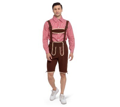 Blouse en lederhosen - Oktoberfest - bruin/rood - heren - maat XL