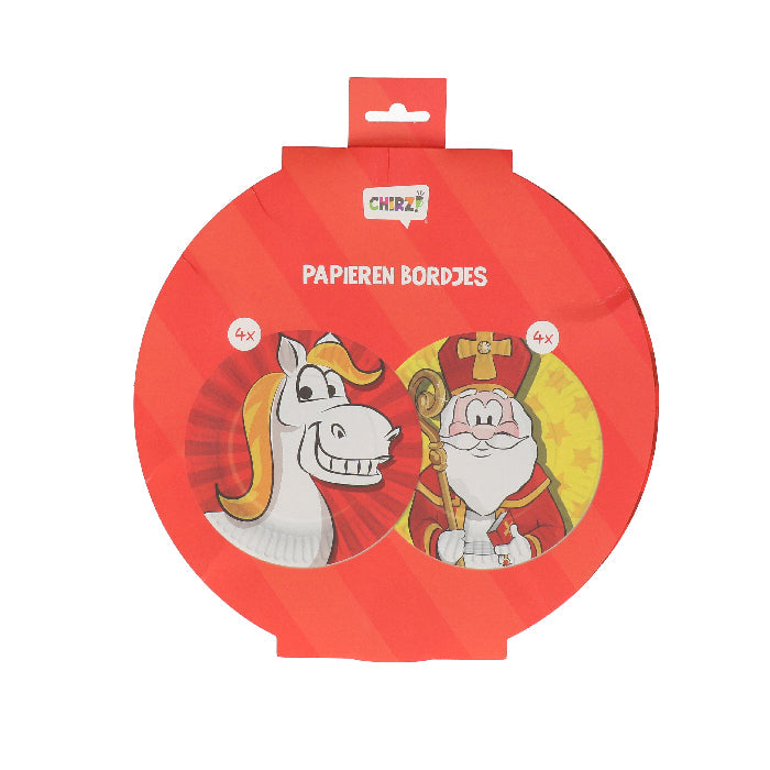 Bordjes - Sinterklaas - papier - rood/geel - 8 stuks