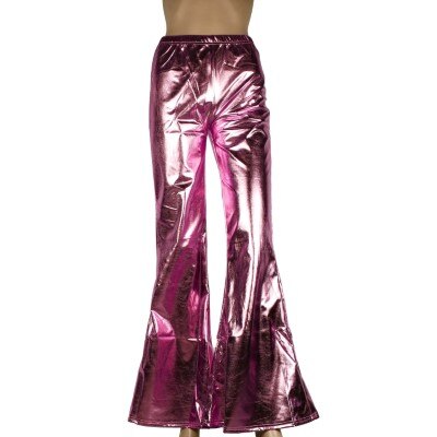 Broek - flared - metallic - roze - dames - maat L/XL