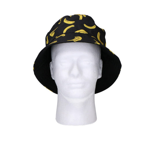 Bucket hoed - bananen - zwart/geel