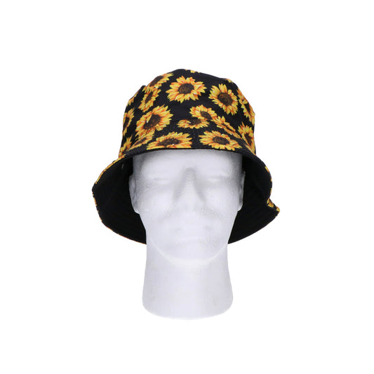 Bucket hoed - zonnebloem - zwart/geel
