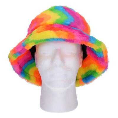 Buckethoed - regenboog - fluffy