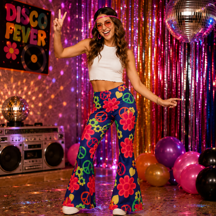 Flared broek hippie peace meerkleurig dames - S/M