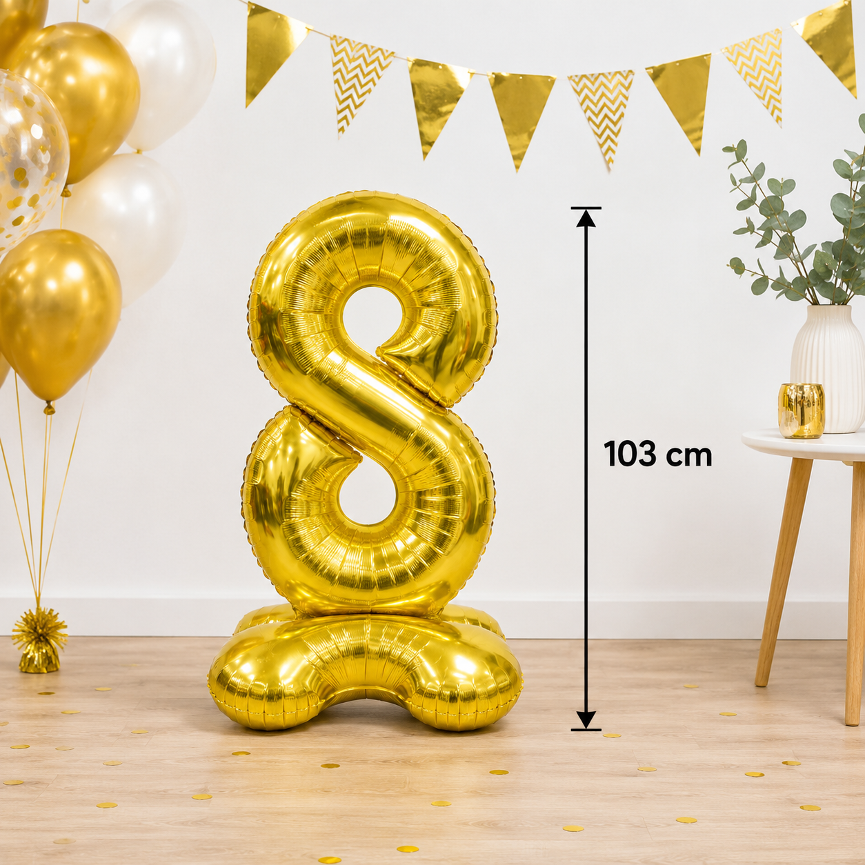 Folieballon staand - XXL - Goud - nummer 8  (103 cm)
