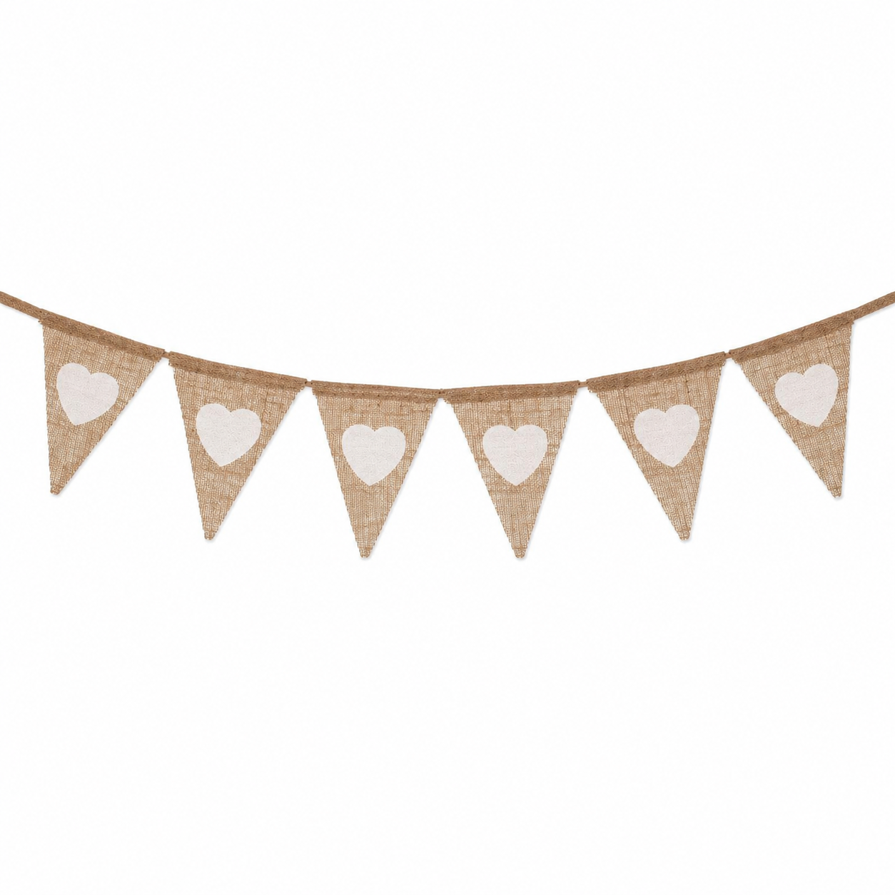 Vlaggenlijn linnen hart beige/wit - 2m (13 vlaggen)